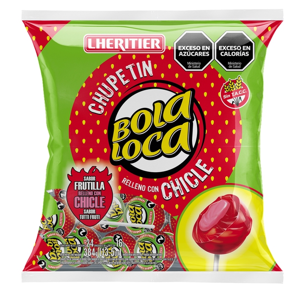 BOLA LOCA Frutilla relleno con chicle tutti frutti