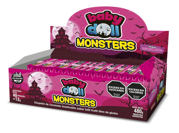 Chupetines Masticables BABY DOLL MONSTERS sabor Tutti Frutti