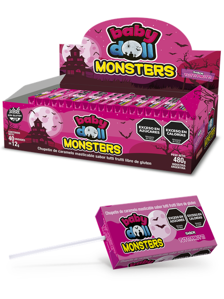 Chupetines Masticables BABY DOLL MONSTERS sabor Tutti Frutti